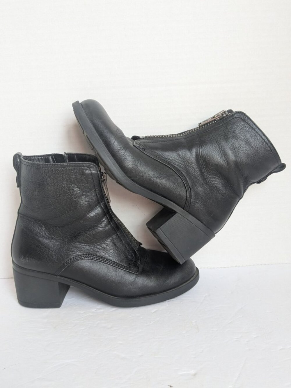 Bussola Treviso Tish Black Leather Ankle Boots EU 37 US 6.5/7 Double Zip Comfort
